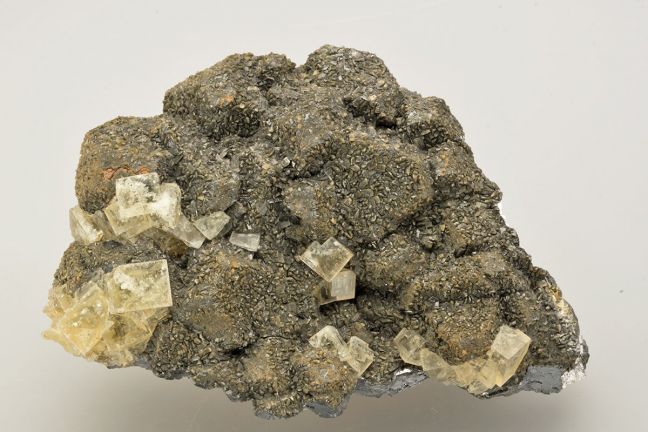 Cerussite on galena with fluorite