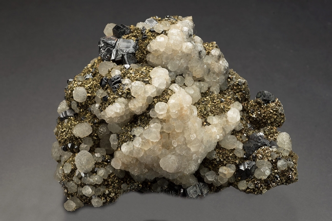 Calcite on Pyrite with Sphalerite