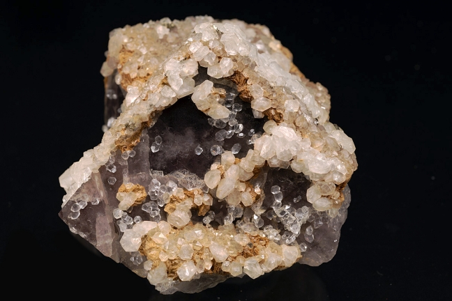 Calcite and Quartz on Fluorite Calcite and Quartz on Fluorite