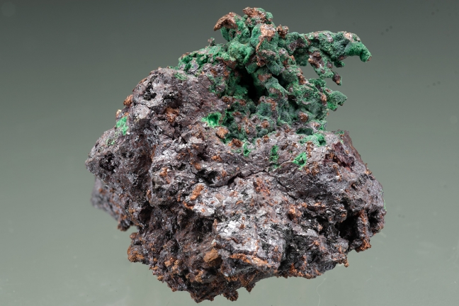 Native copper, cuprite and malachite