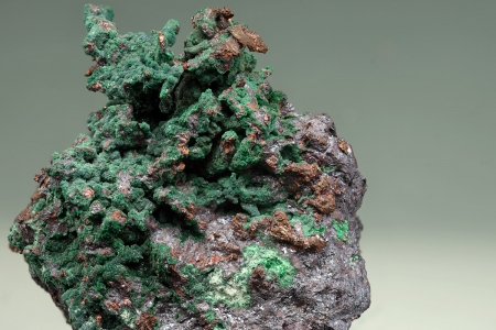 Native copper, cuprite and malachite
