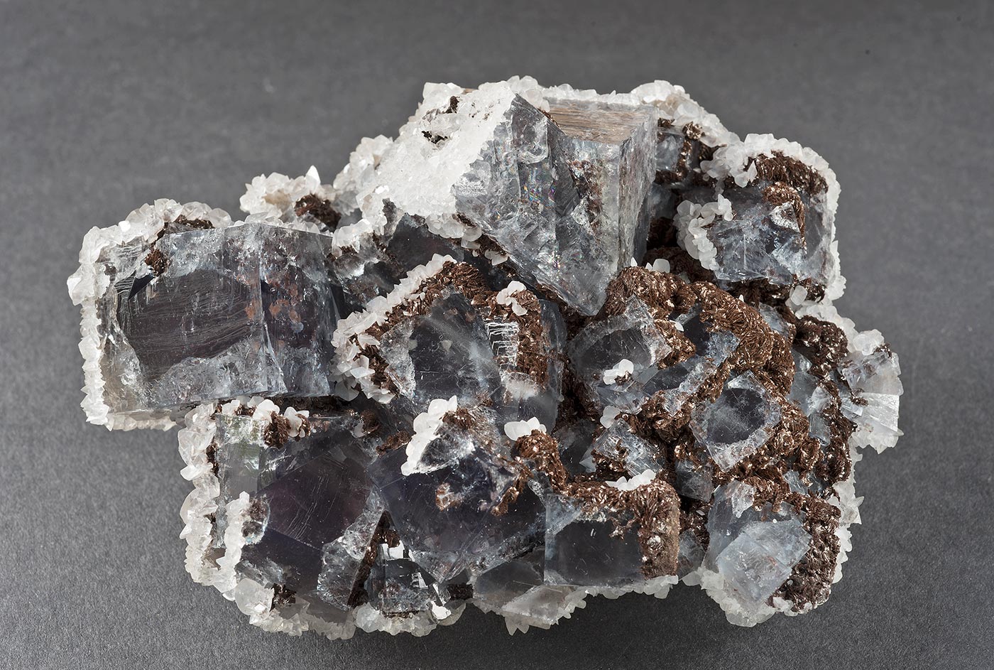 Fluorite with calcite and siderite, West Boltsburn mine. 100x60x35mm