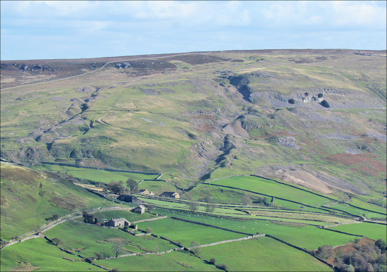 Fell End and Tanner Rake hushes, Arkengarthdale viewed from  Hungry Hushes.